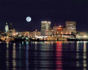 Evansville Kentucky skyline at night