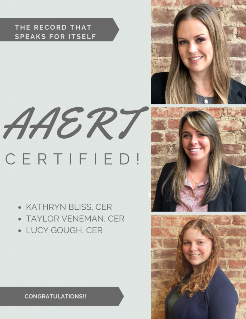 AAERT Certified: Kathryn Bliss, CER, Taylor Veneman, CER, Lucy Gough, CER
